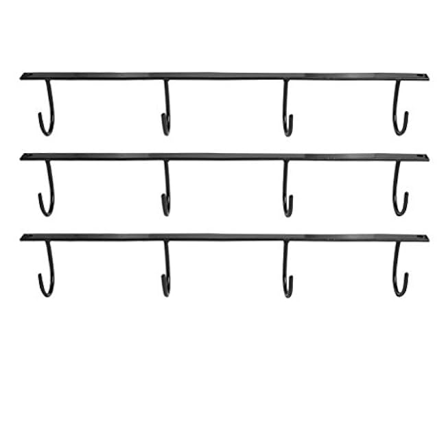 3pcs Mug Holder Under Cabinet,Coffee Mug Drying Rack Under Shelf,Coffee Cup Hanging Hooks Cooking Tools Hanger with 4 Hooks for Kitchen and Bar,Black