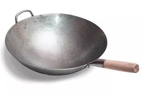 Wok de acero al carbono martillado 16 pulg con mango doble
