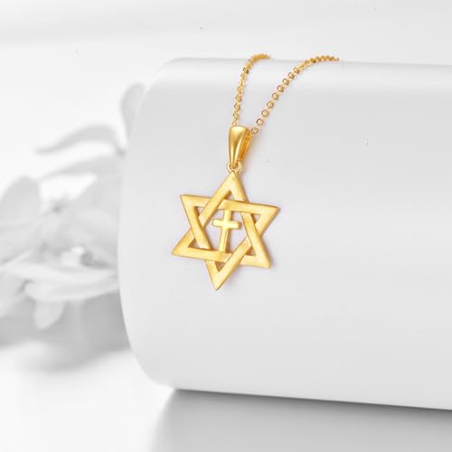 KECHO 14K Solid Gold Star of David Necklace Cross Pendant 14K Real Gold Jewelry Gifts for Women2