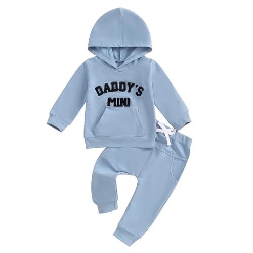 Image of PUHHAPIEY Toddler Baby Boy Clothes Fall Winter Outfits Embroidery Daddy's Mini Hoodie Sweatshirt & Joggers Pant Set