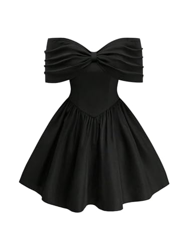 SOLY HUX Women's Plus Size Dress Off The Shoulder Short Sleeve Ruched A Line Flared Cocktail Party Short Dresses