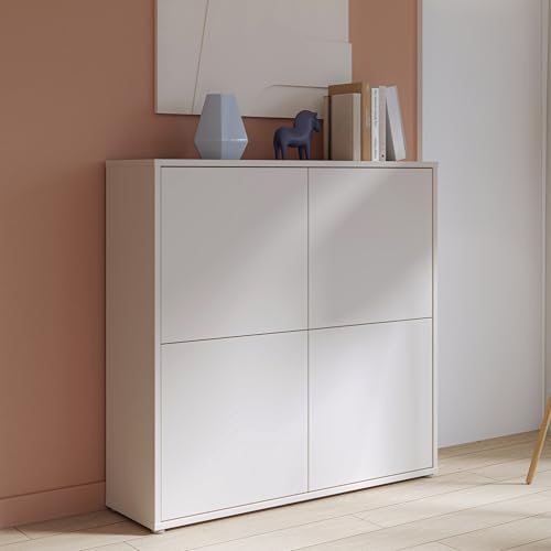 Forte Alice Springs Highboard 120 130, moderner Schrank mit 4 Schranktüren, Wohnzimmer, Schlafzimmer, Holzwerkstoff, Kaschmir/Beige, 124,5 cm breit x 121,5 cm hoch x 34,9 cm tief