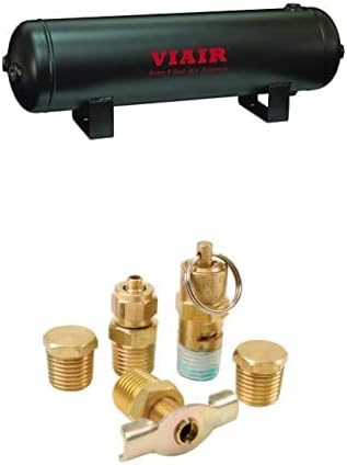 Paquete de tanque VIAIR de 2.5 galones (91025), negro + kit de accesorios de puerto de tanque Viair 90005 150 PSI