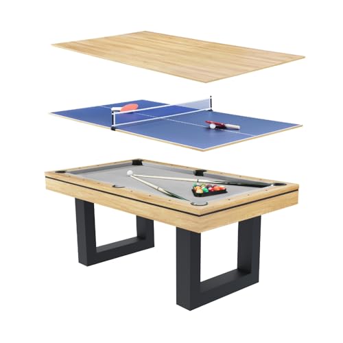 CONCEPTO DE FÁBRICA | Mesa Multijuegos Billar y Ping-Pong DENVER | Diseño moderno de madera natural | Mesa de juego o comedor | Materiales de calidad | Familia o Amigos | Accesorios Incluidos