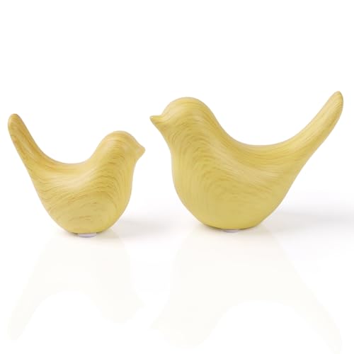 WhimWove 2 Pcs Ceramic Small Bird Figurines Modern Animal Statues for Home 、Room Decor and Bedroom Decor and Bookshelf Display (Light Wood Grain)