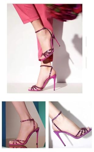 Women Rhinestone Strappy Stiletto Heels Open Almond Toe Sexy Dressy Pumps Sparkly Crystal High Heels4