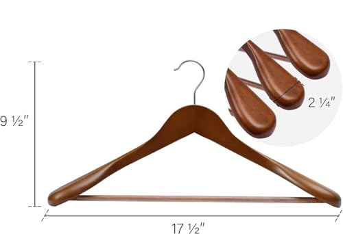 Image of Extra Wide Shoulder Wooden Coat Hangers | Heavy-Duty Wooden Hangers for Clothes | Non-Slip Suit Hanger with 360 Swivel Hook | Solid Wood Hanger for Coats & Jackets (4, Walnut)
