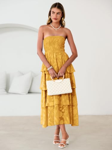 Image of Simplee Womens Summer Strapless Maxi Dress 2026 Boho Floral Off Shoulder Wedding Guest Dresses Tiered Beach Long Sundress