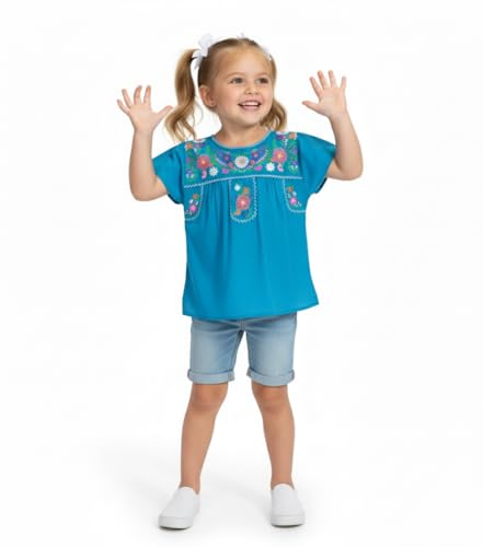 Image of unik Girls Cotton Embroidered Floral Blouse for Birthdays, Cultural Events, Cinco De Mayo