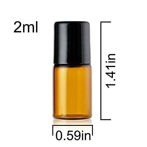 GreatBBA 30-Count 2ml Amber Mini Refillable Glass Roller Ball Bottles, Roll-on Vials for Essential Oil Aromatherapy Perfumes