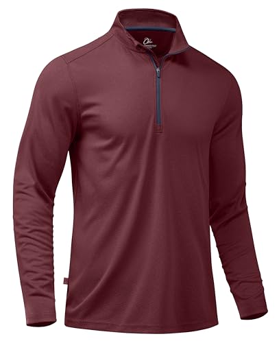 Obla Golf Quarter Zip Pullover For Men Mock Neck Sweatshirt Lightweight Sun Protection Men'S Long Sleeve Golf Shirt (Burdundy_L) Burgundy