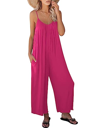 Image of ANRABESS Women Jumpsuits 2026 Casual Sleeveless Spaghetti Strap Boho Wide Leg Rompers Summer Outfits Beach Vacation Clothes