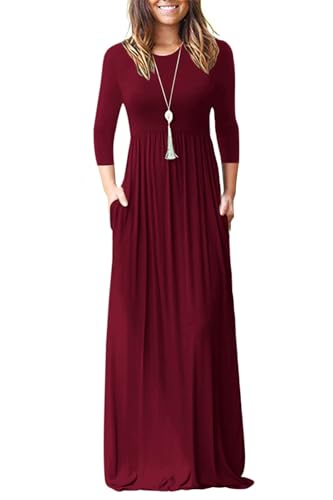 Image of WNEEDU Women's 3 /4 Sleeve Casual Loose Long Maxi Dresses with Pocket