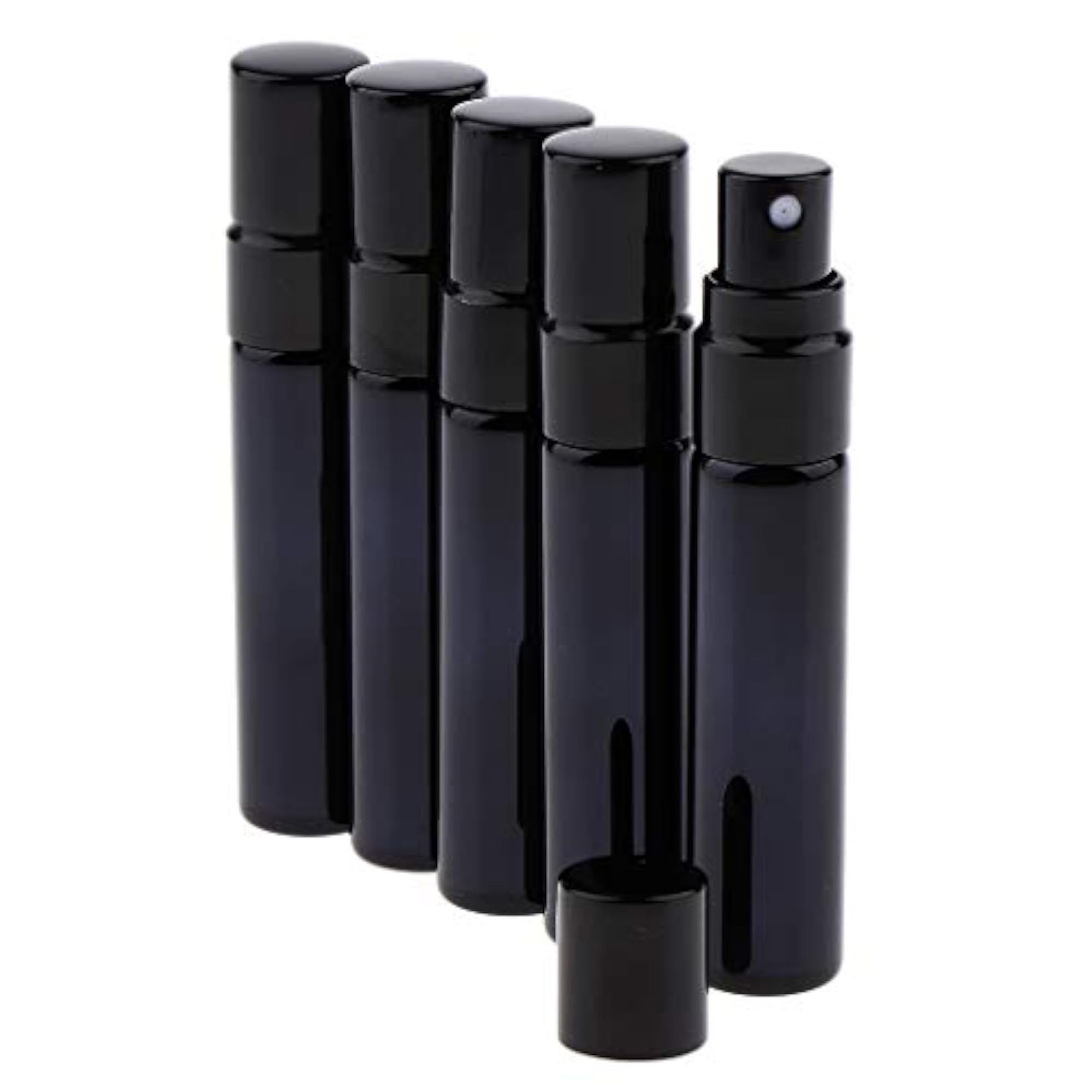 5pcs Glass Spray Bottles Mini Vials Perfume Bottle Cosmetic Container, Black