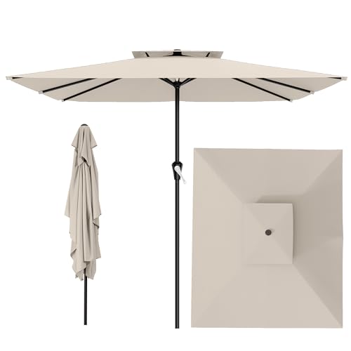 Image of AreShark 8'x10' 2 Tiers Rectangular Patio Umbrella - Outdoor Umbrella Waterproof UV Protection, Market Table Umbrella w /Crank for Pool, Backyard, Deck(Ivory)