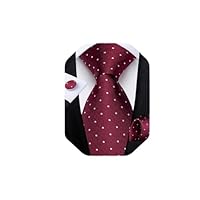 DiBanGu Red Polka Dot Ties for Men,Silk Woven Necktie with Pocket Square Cufflinks in Gift Box Formal Business