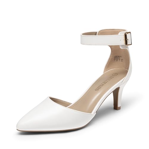 Image of DREAM PAIRS Women's Kitten Heels Ankle Strap Pumps | 2.5 inch Kitten Heel, Classic Closed Pointed Toe, Ankle Strap, Soft Insole, Versatile for Wedding Party Work
