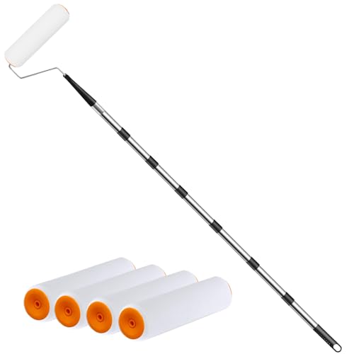 Paint Rollers with Extended and Removable Handles Stainless Steel and Thickened Stable Extendable Paint Roller Mural Brush for Walls and Ceiling (Total Length:7.2Ft)