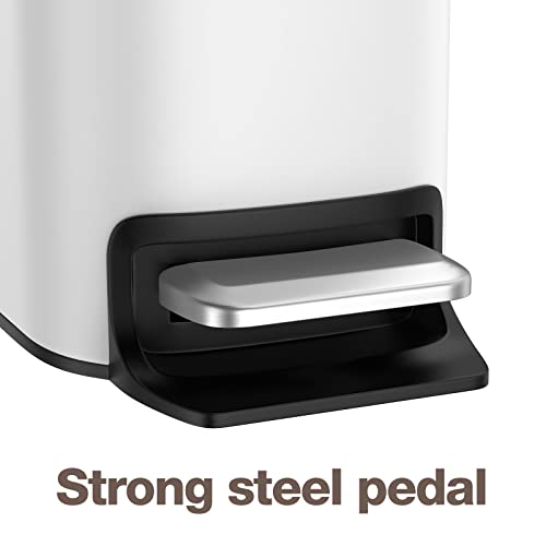 Bethebest 6 Liter/1.6 Gallon Small Trash Can With Soft Close Lid, Rectangular , Removeble Wastebasket,Stainless Steel For Bathroom,Bedroom,Office (White) #TOP2