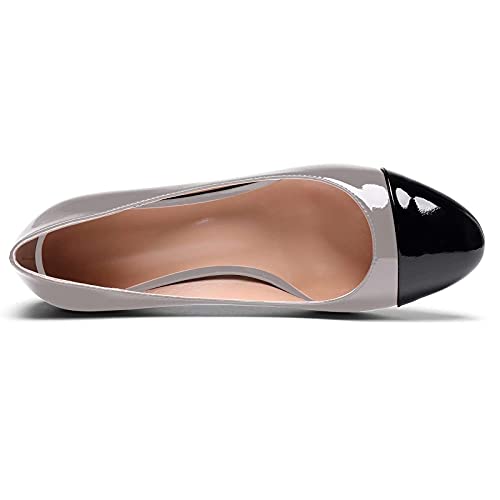 Eldof Women's Round Cap Toe Pumps,Classy 2 Inches Block Heel Chic Pumps4