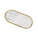 CLISPEED Nordisches Schmucktablett Oval Aus Keramischem Marmor Mit Goldrand Vielseitiges Serviertablett Für Badezimmer Deko Und Westliche Speisen
