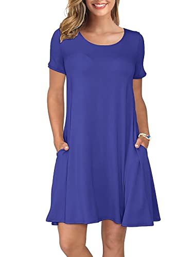 Image of KORSIS Summer Women's Dress Casual T-Shirt Short Sleeve Dresses Swing Flowy Beach Vacation Work Sundress with Pockets
