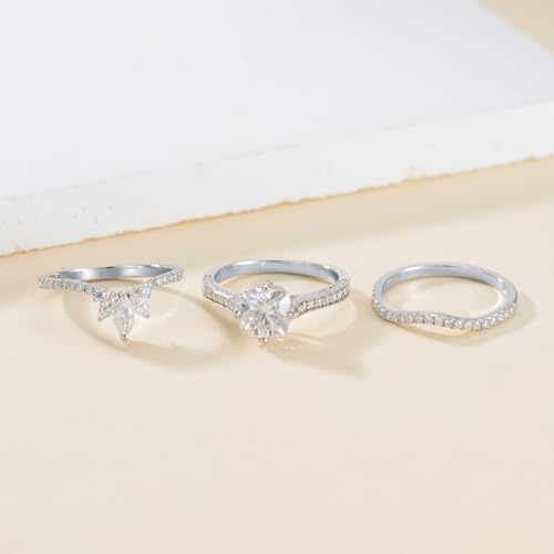 Sterling Silver 3PC Bridal Ring Sets for Women Center 2 Carat (ctw) Cushion Cut Engagement Ring Sets for Her3