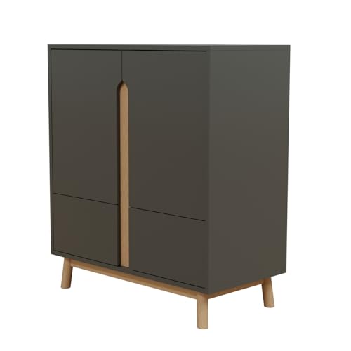 HAGO24 | Kommode 80x86x40cm | Mattgrün | Kiefernholzfüße | MDF Korpus | 4 Fächer | Schrank | Stauraum | Sideboard | Wohnzimmerschrank | Modernes Design