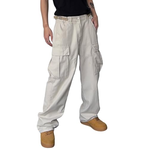 Men's Loose Cargo Pant Sexy Low-Rise Straight Casual Trendy Hip-Hop Adjustable Waist Denim Pants with Pockets