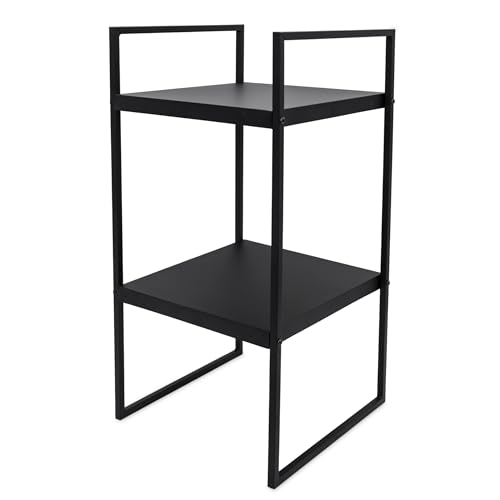 Spetebo Metall Standregal schwarz offen mit 2 Fächern - 54 x 27 x 27 cm - Bücherregal quadratisch mit 2 Ablagen - Universal Regal für Bad Küche Wohnzimmer Flur Deko Nischenregal