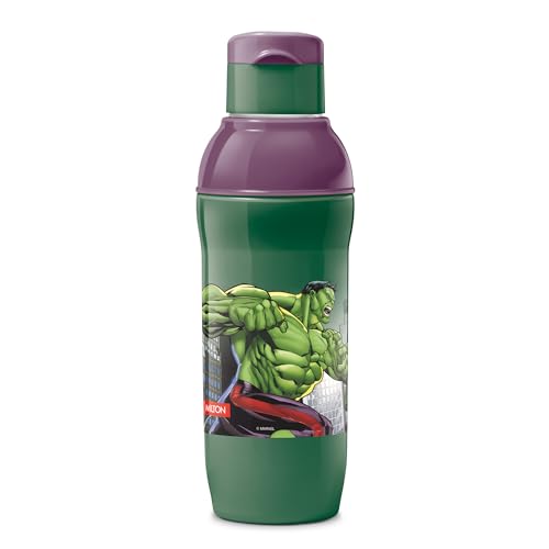 Image of Milton Marvel Steel Slim 600 Insulated Inner Steel Water Bottle for School Kids I Leak Proof Flip Top Lid, Easy to Carry Loop, Insulated Thermo Sipper Bottle for Kids, 490 ml, Dark Green (Hulk Print)