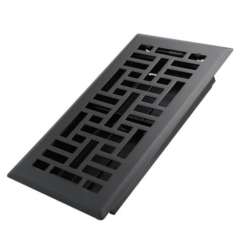 Howeall 4x8 Inches Heavy Duty Walkable Floor Register Easy Adjust Air Supply Lever Floor Vents - Seattle Design - Vent Cover for Home Floor - Matte Black