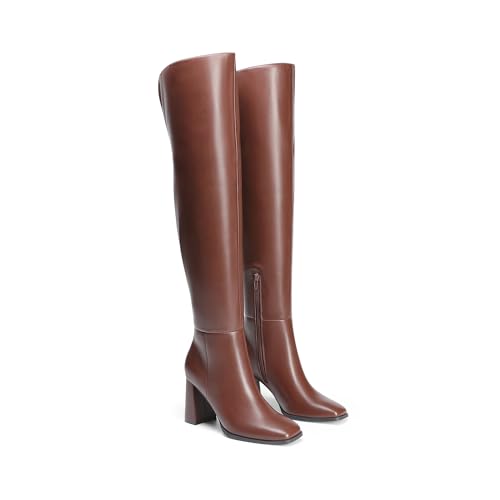 Image of DREAM PAIRS Women's Tall Over the Knee Boots Thigh High Fall Block Chunky Heeled Knee High Long Boots with Fashion Square Toe and Side Zipper