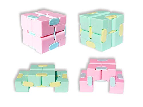 Oxe Fidget Toys-Stress Relief And Anti Anxiety Toys For Kids And Adults-Cute Mini Infinity Cube,2 Pieces (1 Pink+1 Green) #TOP1