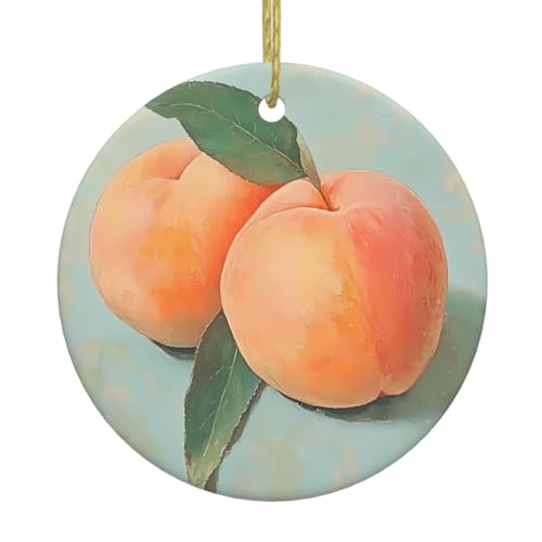 WHJDPP Colgante redondo de cerámica con imagen de melocotones de verano para decorar tiendas, puertas y ventanas