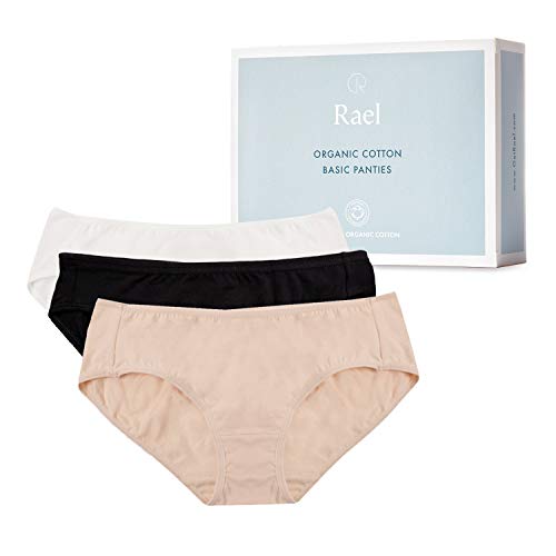 Hesta Women's Organic Cotton Basic Panties/Briefs Underwear 3 Pack (XLarge, White/Black/Natural)