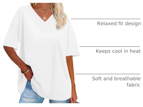 ADOREJOY Oversized Tshirts for Women Graphic V Neck Tees, Pure White, 3XL by ADOREJOY - Used condition - US$9.79