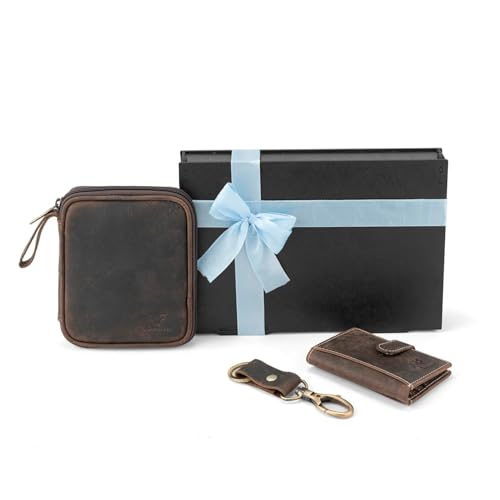 Image of Goatter Men Leather Gift Hamper , Leather Wallet & Organizer and Key Chain, (Set of 3 Gift Set), Brown