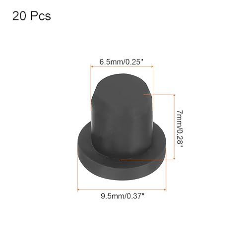 Image of UXCELL High Temp Silicone T-Shaped Solid Rubber Stopper Plugs - Dia 6.5mm /0.25 inch, Black, Pack of 20 (OD 9.5mm)