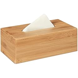Dispensador De Papel Tissue Relaxdays - Caja para pañuelos con Fondo extraíble, Bambú, 7.5 x 24 x 12 cm, 0.36 Kg