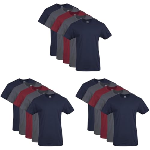 Image of Gildan Men's Crew T-Shirts, Multipack, Style G1100, Navy /Charcoal /Cardinal Red (15-Pack), Large