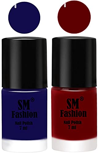 Image of Long Lasting Nail Polish | Nail Paint Combo 7 ml Each) - Set of 2 Dark Blue-Dark Red