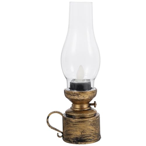 SUPVOX Lámpara Electrónica de Queroseno Estilo Bronce Oscilante Luz Cálida Parpadeante para Decoración Vintage de Escritorio, Adecuado para Ambiente Íntimo y Festividades