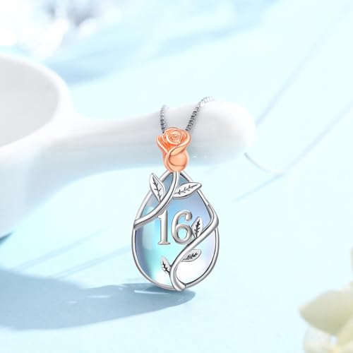 18th/10th/11th/12th/13th/15th/16th/21th/30th/40th/50th/60th/70th/80th Birthday Gifts for Women Daughter 925 Sterling Silver Moonstone Rose Flower Pendant Necklace for Wife Mom Christmas Jewelry2