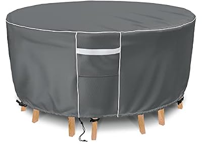 Gasadar Round Outdoor Furniture Cover Waterproof, Round Patio Furniture Covers for Patio Table and Chairs Set, Heavy Duty 600D, 62" Dia x 28" H, Grey