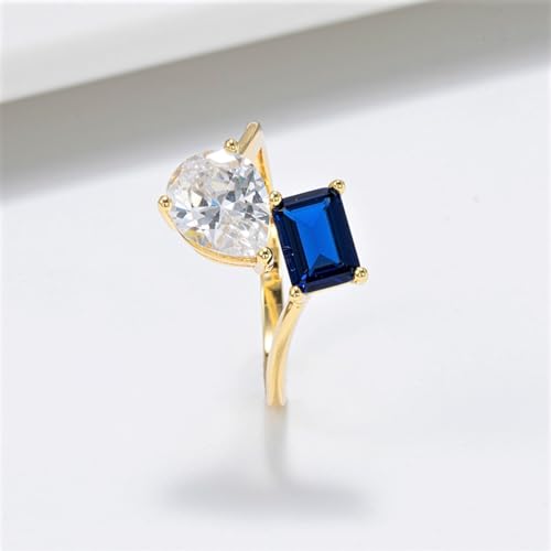 Yellow Gold Plated 925 Sterling Silver Engagement Ring Jewelry for Women, Birthstone Gemstone Simulated Blue Sapphire/Green Peridot & Cubic Zirconia Ring for Her4