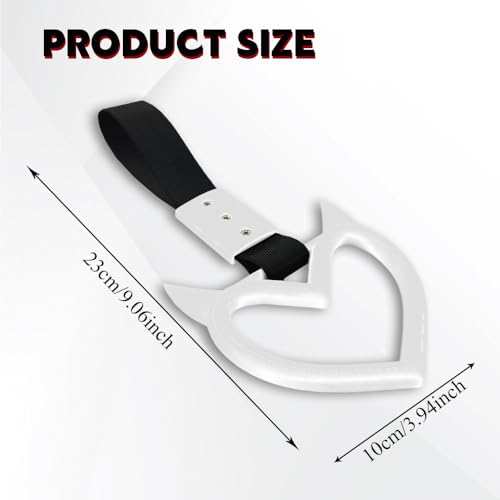 Image of 2PCS Heart shaped Car Handle Straps, Heart Car Accessories, Ring Hearts Shaped Cars Hand Strap Drift Charm, Universal Handle Keychains Accessory Suitable for Cars Bus (White+black)