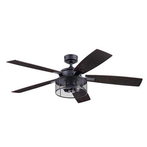 Honeywell Ceiling Fans Carnegie Industrial 52 Inch Ceiling Fan with Light, Remote Control Fan, LED Indoor Fan with 5 Blades, Gray Pine and Brown Chestnut Blade Finish Options, Matte Black (50614-01)