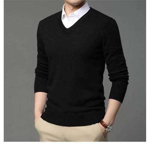 Winter Men's Fashion Knitted Pullover Sweater V Neck Black Casual Sweater Warm Large Size Tops2