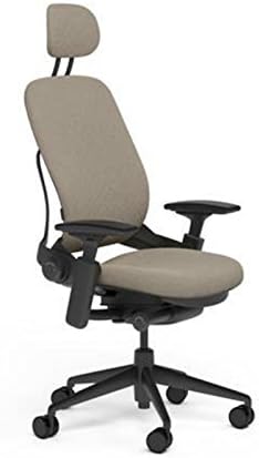Leap Desk Chair V2 with Headrest in Buzz2 Sable Fabric - 4-Way Highly Adjustable Arms - Black Frame and Base - Soft Dual Wheel Hard Floor Casters